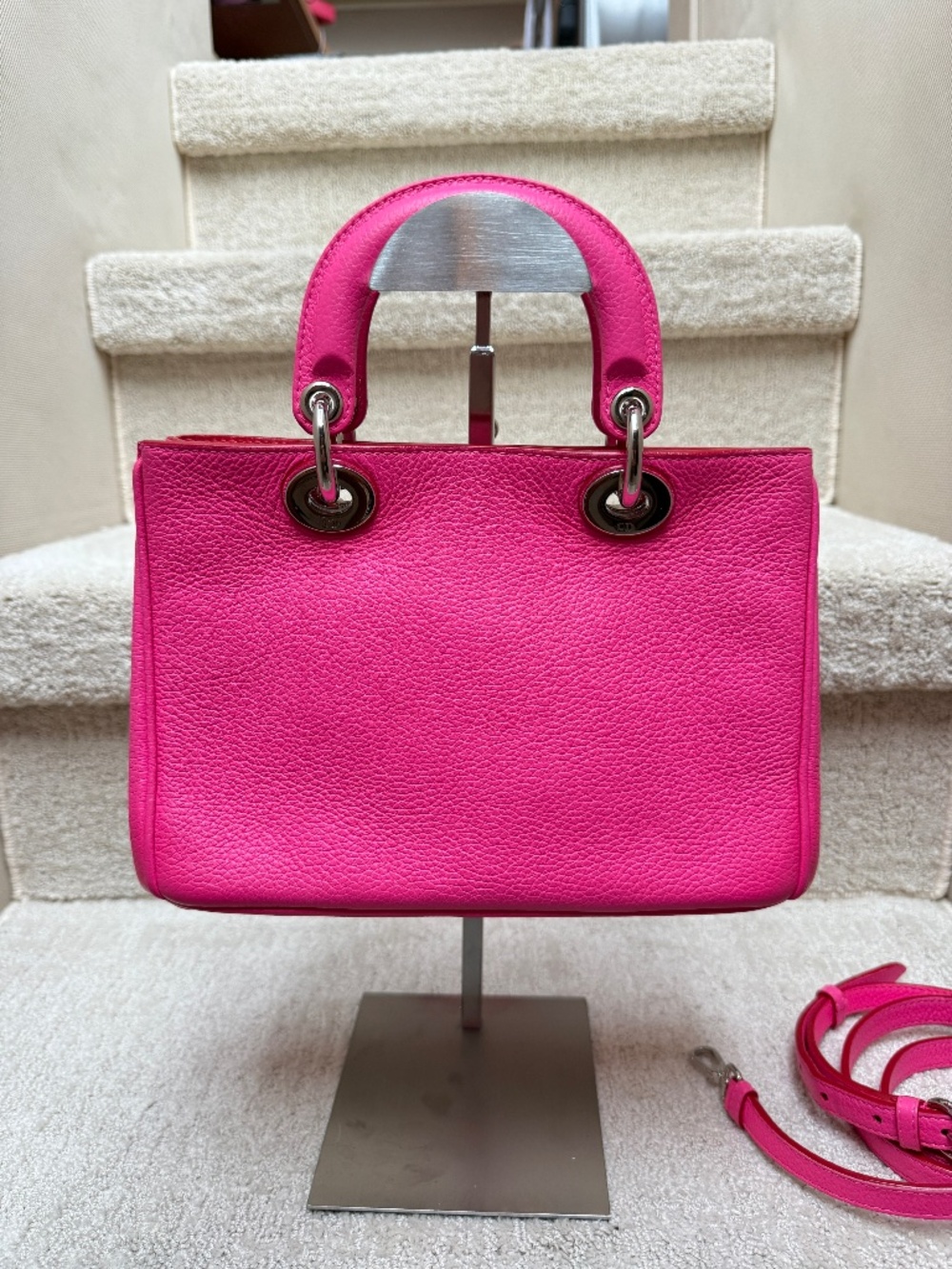 Christian Dior Calfskin Small Diorissimo Tote Fuchsia - Picture 2 of 12